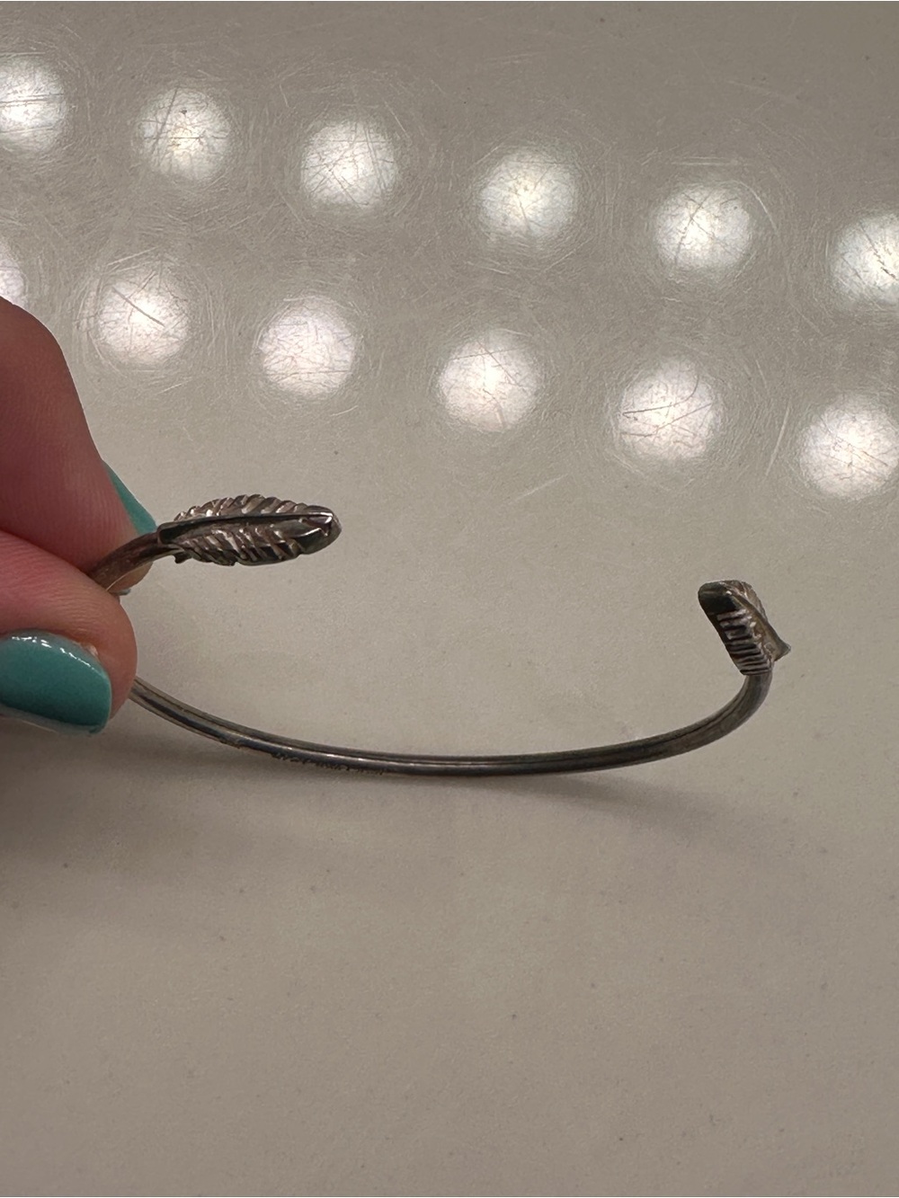 Alex and Ani 925 Sterling Silver Feather Open Cuff Bracelet with Leaf Ends